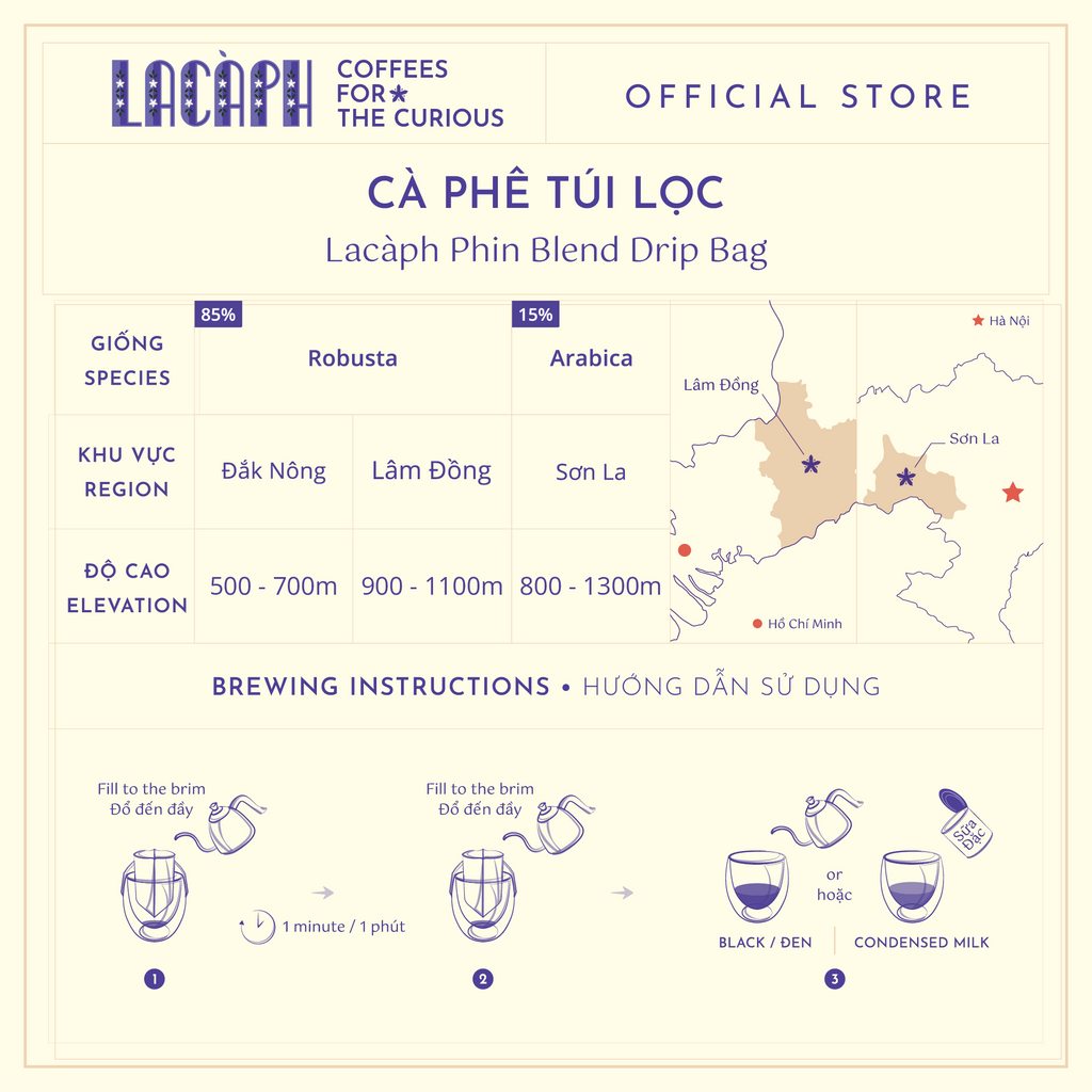 Lacàph Phin Blend - Drip Bags 越式滴漏Phin咖啡排掛耳包 (10個裝)