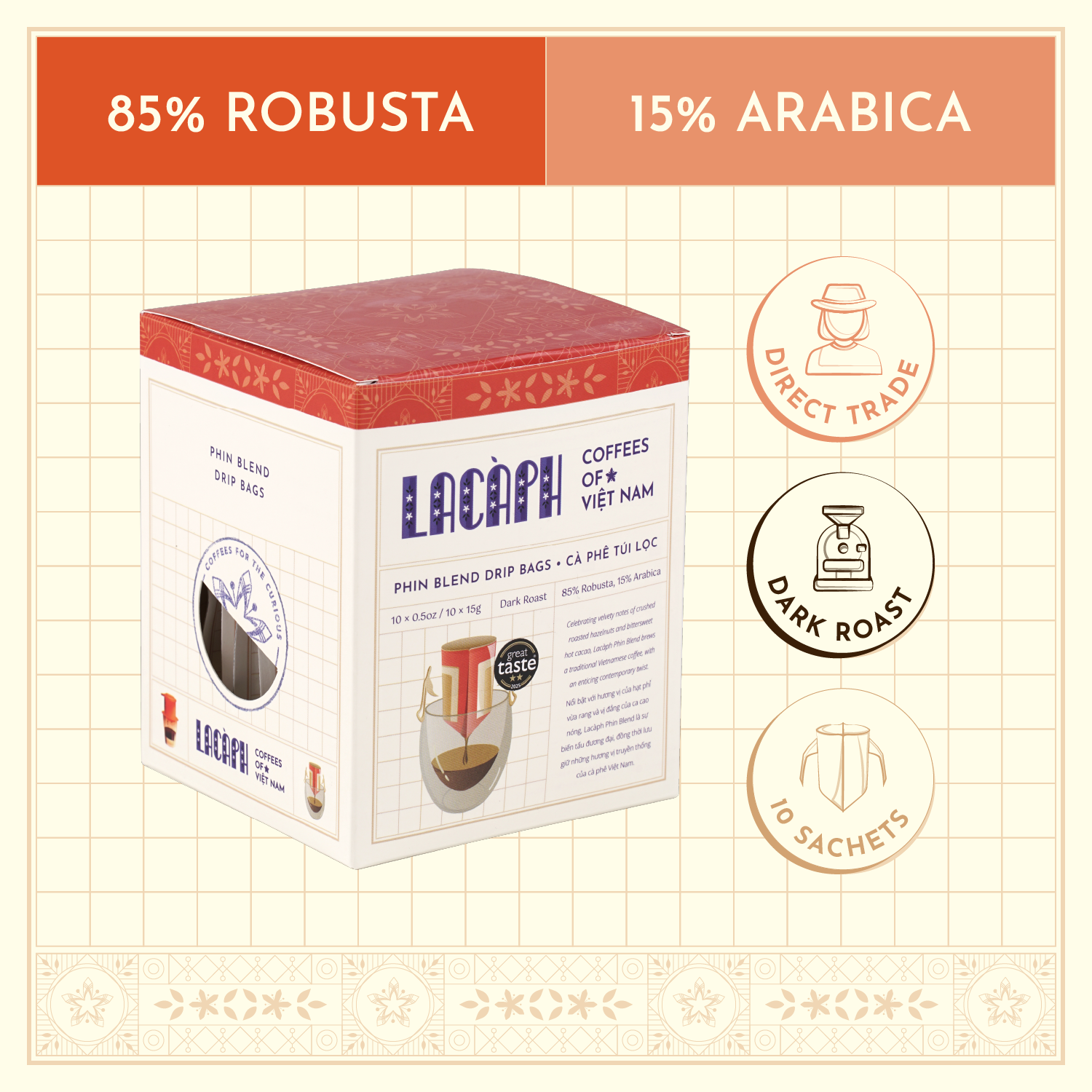 Lacàph Phin Blend - Drip Bags 越式滴漏Phin咖啡排掛耳包 ( 單包）